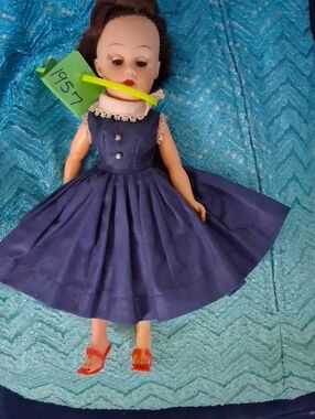 Vintage Navy Dress Doll with Red Shoes - Classic Play Doll